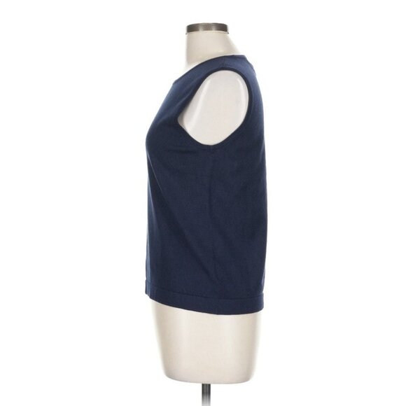 LAUREN Ralph Lauren Silk Blend Knit Tank Top Sweater Vest Large Navy Blue LRL - Picture 3 of 5